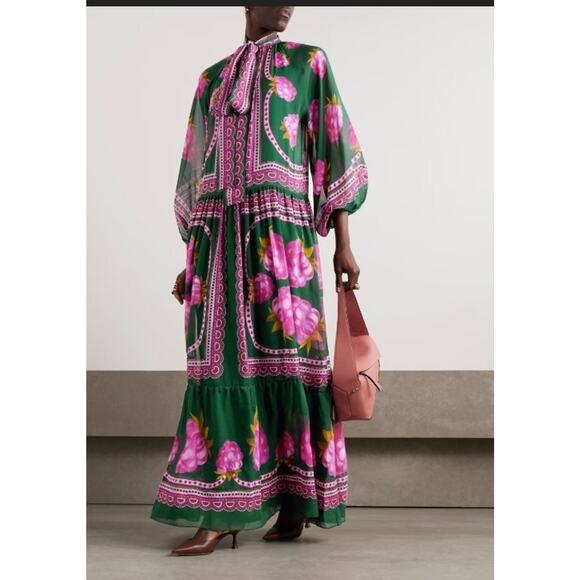LA DOUBLEJ Sz L Large Athena Dress Silk Maxi Pink Green - Picture 1 of 14